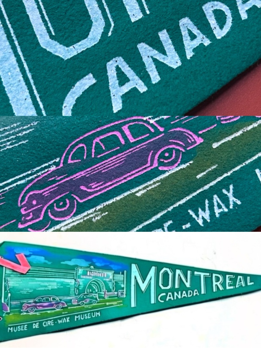 Vintage Montreal Musee de Cire / Wax Museum souvenir felt travel pennant flag